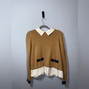 Loft Women’s Poplin Layered Mixed Media Sweater Size Medium EUC preppy academia